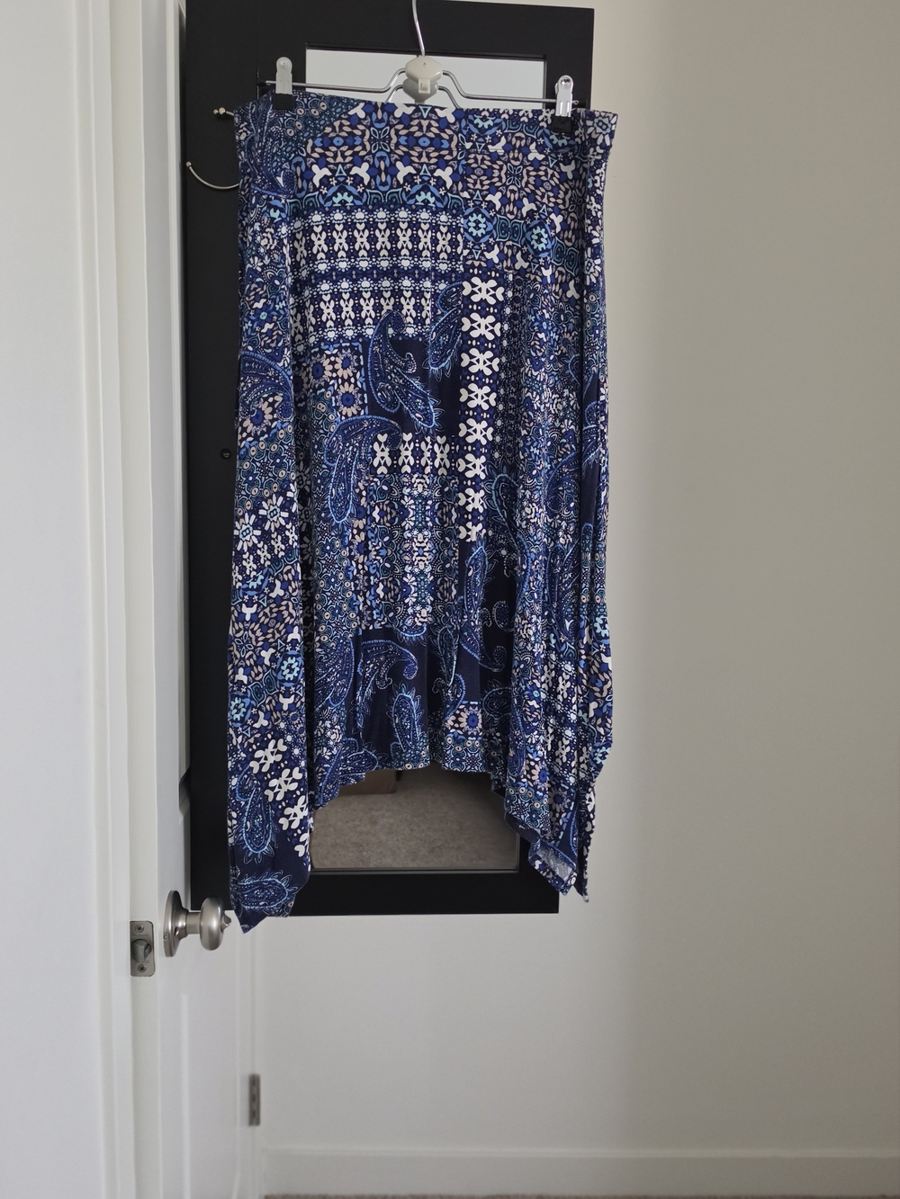 Dana Buchman Blue Paisley Boho Handkerchief Hem Midi Skirt